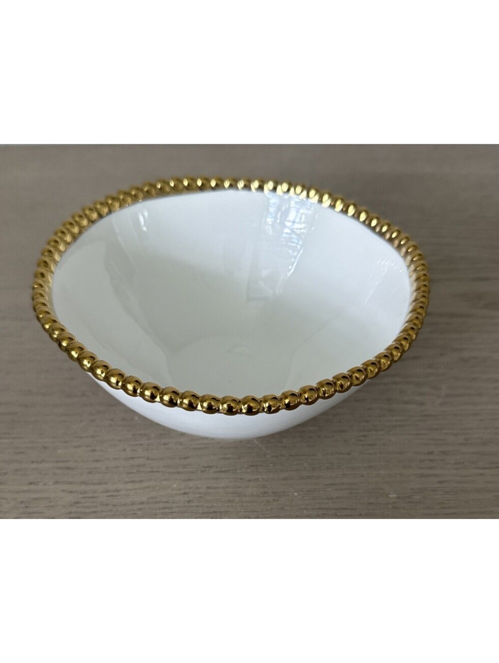 Baroque Collection Gorgeous White Porcelain Round Serving Bowl Gold Beaded Rim